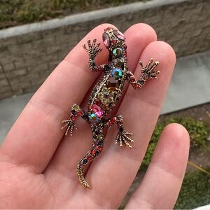Colorful Lizard Gecko Brooch – Rhinestone Crystal Pin